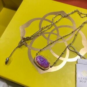 Kendra Scott Gold Necklace with Pink Opal pendant.